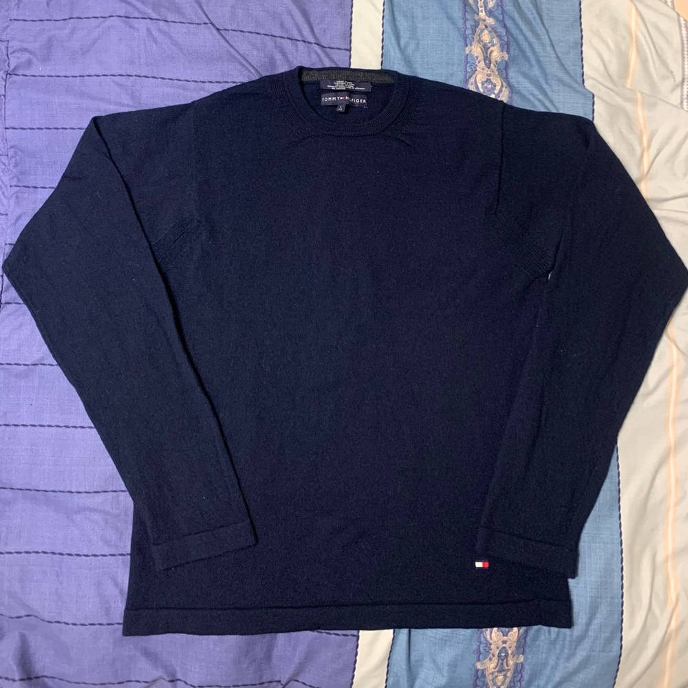 Tommy Hilfiger 100% Merino Wool Navy Blue Crew Neck Sweater